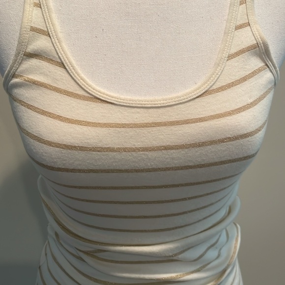 Aeropostale Gold & White Striped Tank  Subtle Scattered Micro Sequins. Medium - Picture 2 of 5